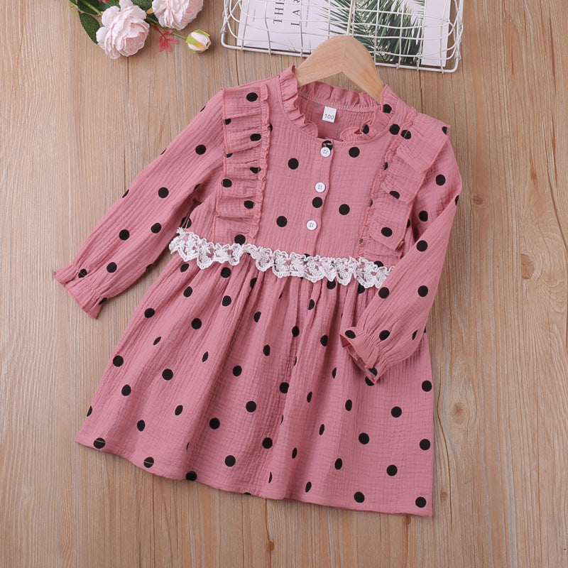 Baby Kid Girls Polka dots Lace Print Dresses Wholesale 22120297