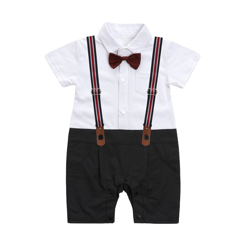 Baby Boys Color-blocking Bow Rompers Wholesale 22120607