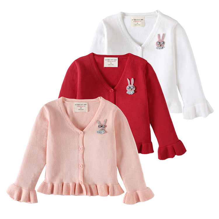 Baby Kid Girls Solid Color Cardigan Knitwear Wholesale 221206117