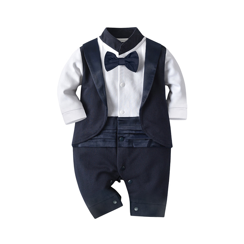 Baby Boys Color-blocking Bow Birthday Party Jumpsuits Wholesale 221206118