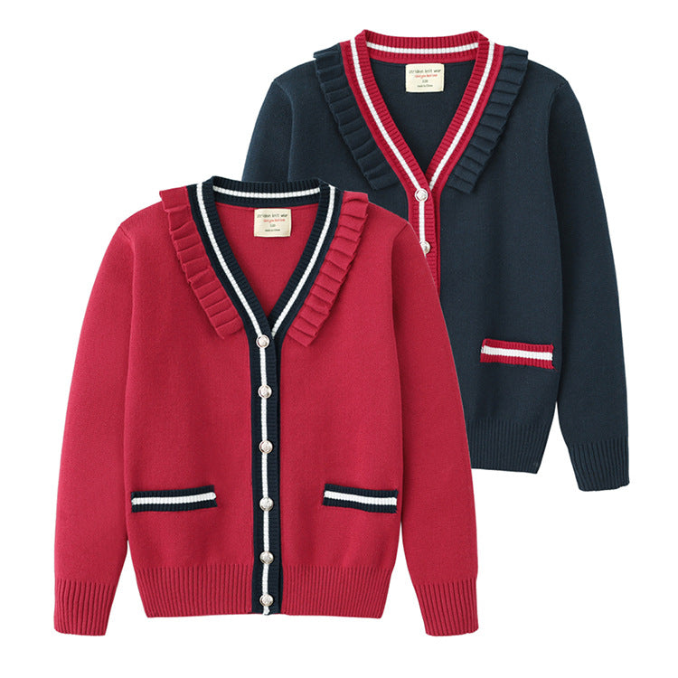 Kid Big Kid Girls Color-blocking Cardigan Knitwear Wholesale 221206180