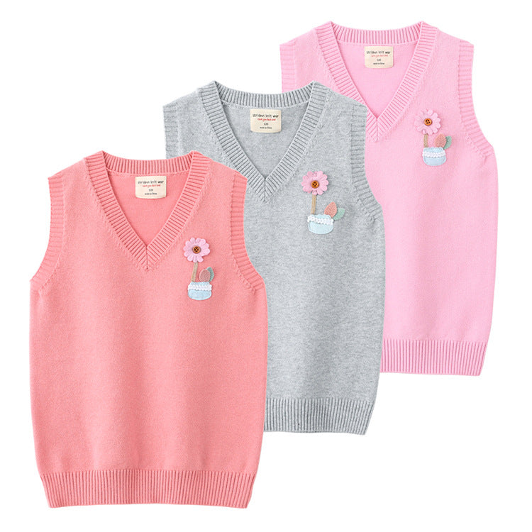 Kid Big Kid Girls Flower Crochet Vests Waistcoats Knitwear Wholesale 221206183