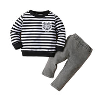 Load image into Gallery viewer, 2 Pieces Set Baby Boys Striped Cartoon Tops And Solid Color Pants Wholesale 221206189

