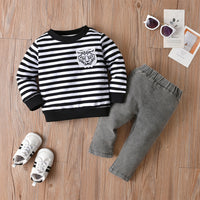 Load image into Gallery viewer, 2 Pieces Set Baby Boys Striped Cartoon Tops And Solid Color Pants Wholesale 221206189
