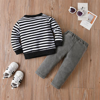 Load image into Gallery viewer, 2 Pieces Set Baby Boys Striped Cartoon Tops And Solid Color Pants Wholesale 221206189
