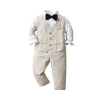 Load image into Gallery viewer, 3 Pieces Set Baby Kid Boys Dressy Solid Color Bow Shirts Checked Vests Waistcoats And Trousers Suits Wholesale 221206211
