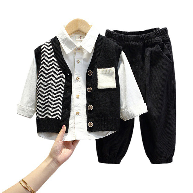 3 Pieces Set Baby Kid Boys Striped Color-blocking Vests Waistcoats Solid Color Shirts And Pants Wholesale 221206218