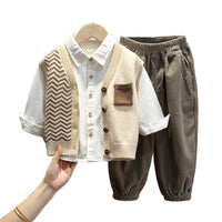 Load image into Gallery viewer, 3 Pieces Set Baby Kid Boys Striped Color-blocking Vests Waistcoats Solid Color Shirts And Pants Wholesale 221206218
