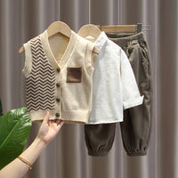 Load image into Gallery viewer, 3 Pieces Set Baby Kid Boys Striped Color-blocking Vests Waistcoats Solid Color Shirts And Pants Wholesale 221206218
