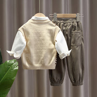 Load image into Gallery viewer, 3 Pieces Set Baby Kid Boys Striped Color-blocking Vests Waistcoats Solid Color Shirts And Pants Wholesale 221206218
