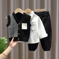 Load image into Gallery viewer, 3 Pieces Set Baby Kid Boys Striped Color-blocking Vests Waistcoats Solid Color Shirts And Pants Wholesale 221206218
