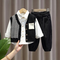 Load image into Gallery viewer, 3 Pieces Set Baby Kid Boys Striped Color-blocking Vests Waistcoats Solid Color Shirts And Pants Wholesale 221206218
