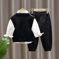 Load image into Gallery viewer, 3 Pieces Set Baby Kid Boys Striped Color-blocking Vests Waistcoats Solid Color Shirts And Pants Wholesale 221206218
