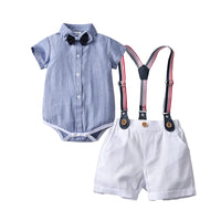 Load image into Gallery viewer, 2 Pieces Set Baby Kid Boys Bow Shirts And Solid Color Rompers Wholesale 221206238
