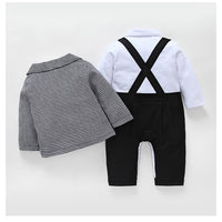 Load image into Gallery viewer, 2 Pieces Set Baby Boys Bow Jumpsuits And Checked Jackets Outwears Wholesale 22120624
