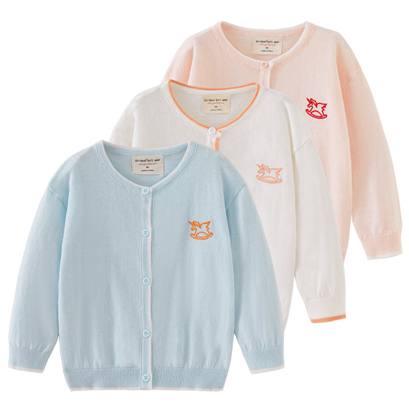 Baby Kid Unisex Solid Color Cartoon Embroidered Cardigan Wholesale 221206240