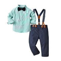 Load image into Gallery viewer, 2 Pieces Set Baby Boys Checked Shirts And Solid Color Jumpsuits Wholesale 221206245
