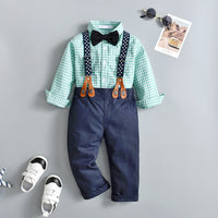 Load image into Gallery viewer, 2 Pieces Set Baby Boys Checked Shirts And Solid Color Jumpsuits Wholesale 221206245

