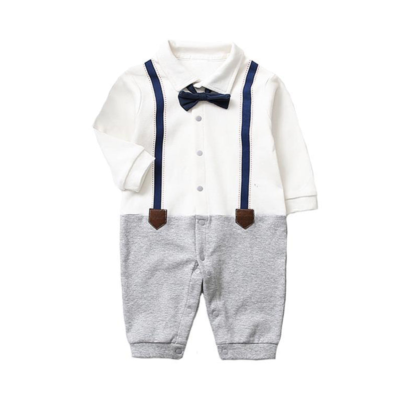 Baby Boys Color-blocking Bow Birthday Jumpsuits Wholesale 22120628