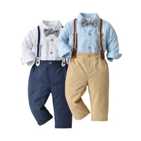 Load image into Gallery viewer, 2 Pieces Set Baby Kid Boys Birthday Checked Bow Shirts And Solid Color Jumpsuits Wholesale 221206288
