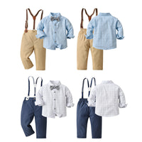 Load image into Gallery viewer, 2 Pieces Set Baby Kid Boys Birthday Checked Bow Shirts And Solid Color Jumpsuits Wholesale 221206288
