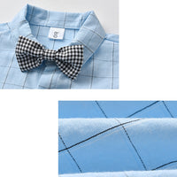 Load image into Gallery viewer, 2 Pieces Set Baby Kid Boys Birthday Checked Bow Shirts And Solid Color Jumpsuits Wholesale 221206288
