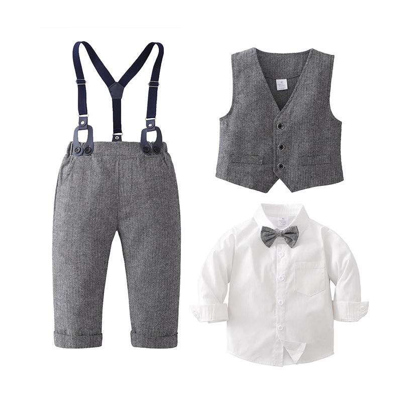 3 Pieces Set Baby Kid Boys Dressy Solid Color Vests Waistcoats Shirts And Jumpsuits Wholesale 221206304