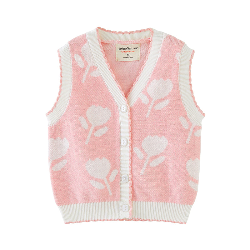 Baby Kid Girls Color-blocking Flower Crochet Print Vests Waistcoats Wholesale 221206312