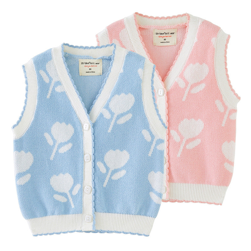 Baby Kid Girls Color-blocking Flower Crochet Print Vests Waistcoats Wholesale 221206312