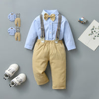 Load image into Gallery viewer, 2 Pieces Set Baby Kid Boys Birthday Party Bow Rompers And Solid Color Jumpsuits Wholesale 221206326
