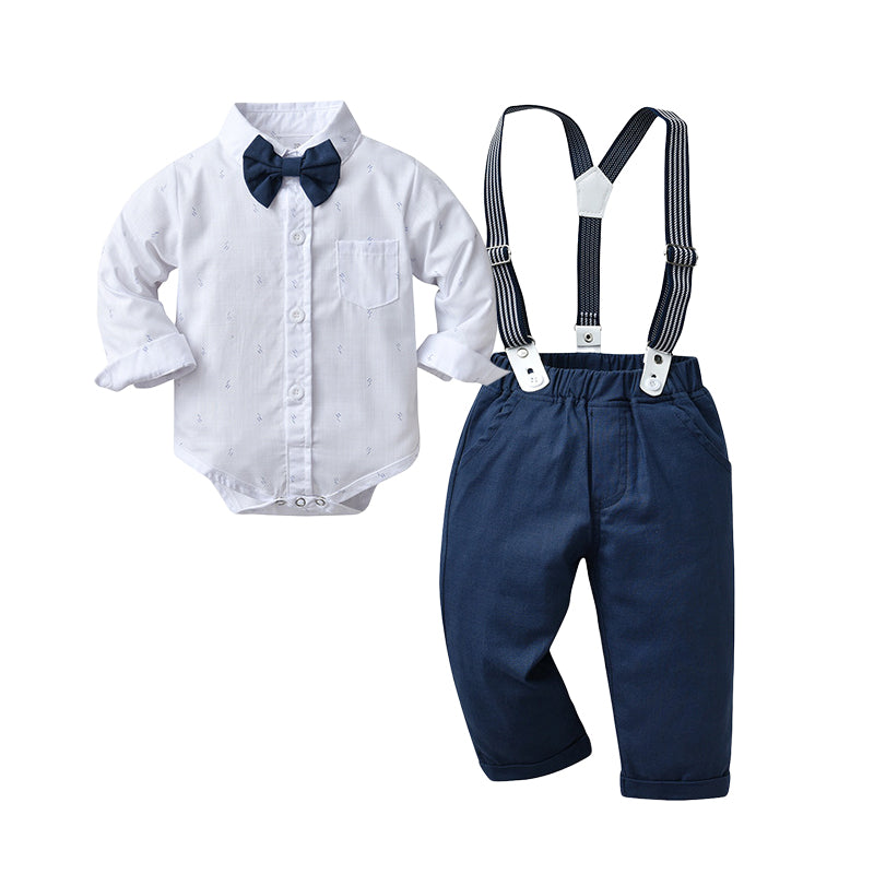 2 Pieces Set Baby Kid Boys Birthday Party Bow Print Rompers And Solid Color Jumpsuits Wholesale 221206327
