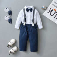 Load image into Gallery viewer, 2 Pieces Set Baby Kid Boys Birthday Party Bow Print Rompers And Solid Color Jumpsuits Wholesale 221206327

