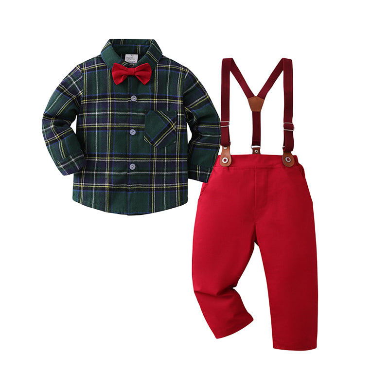 2 Pieces Set Baby Kid Boys Checked Bow Shirts And Trousers Suits Wholesale 221206380