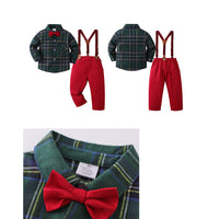 Load image into Gallery viewer, 2 Pieces Set Baby Kid Boys Checked Bow Shirts And Trousers Suits Wholesale 221206380

