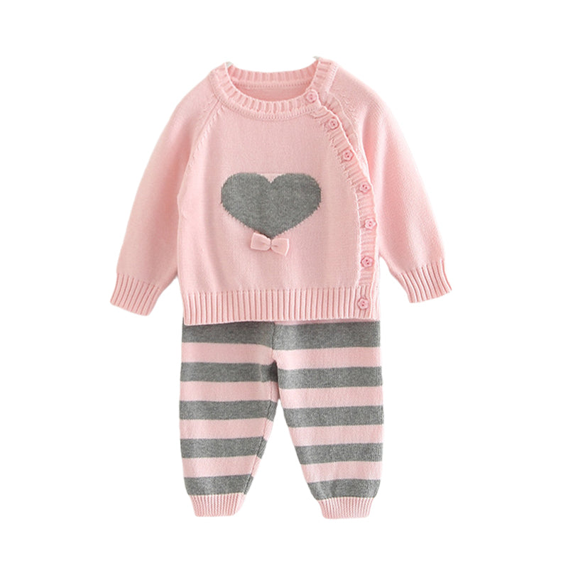 2 Pieces Set Baby Unisex Love heart Sweaters And Striped Pants Wholesale 22120643