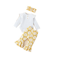 Load image into Gallery viewer, 2 Pieces Set Baby Girls Bow Muslin&amp;Ribbed Print Rompers And Flower Pants Wholesale 221206488
