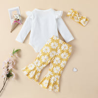 Load image into Gallery viewer, 2 Pieces Set Baby Girls Bow Muslin&amp;Ribbed Print Rompers And Flower Pants Wholesale 221206488
