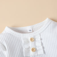 Load image into Gallery viewer, 2 Pieces Set Baby Girls Bow Muslin&amp;Ribbed Print Rompers And Flower Pants Wholesale 221206488
