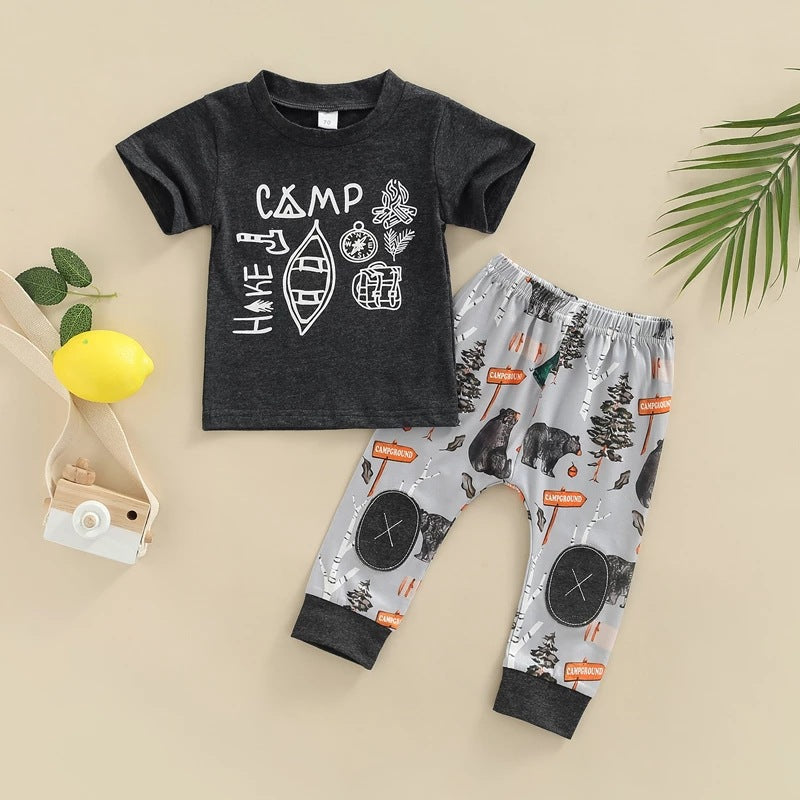 2 Pieces Set Baby Boys Letters T-Shirts And Cartoon Pants Wholesale 221206531