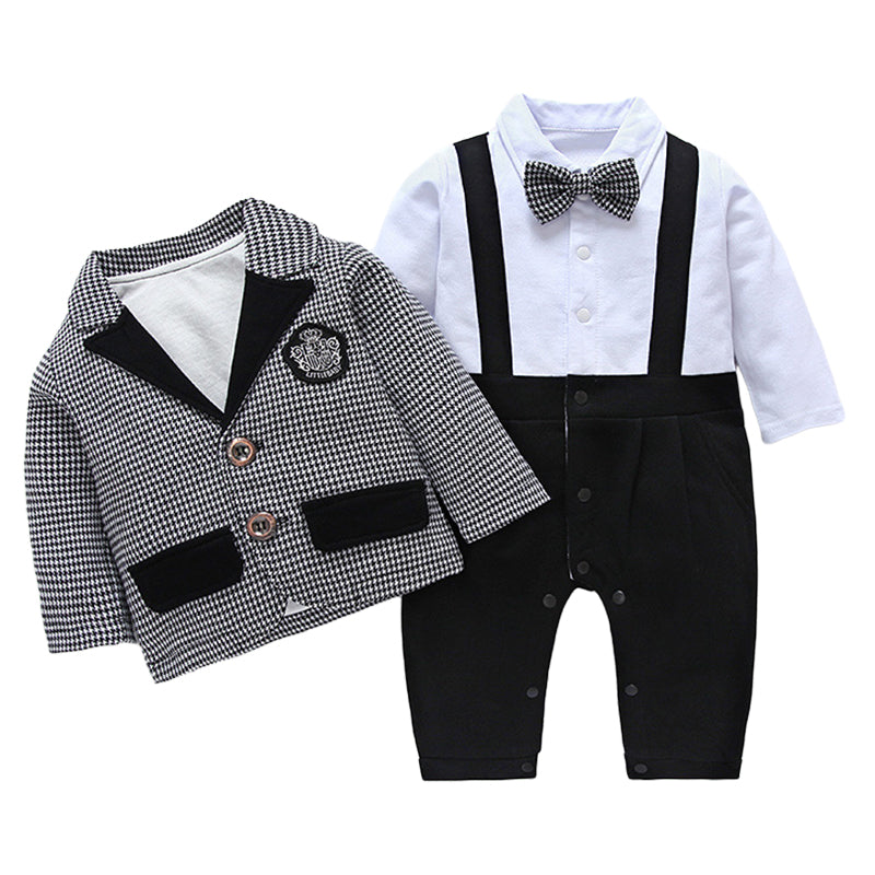 2 Pieces Set Baby Boys Dressy Checked Jackets Outwears And Color-blocking Jumpsuits Wholesale 22120655