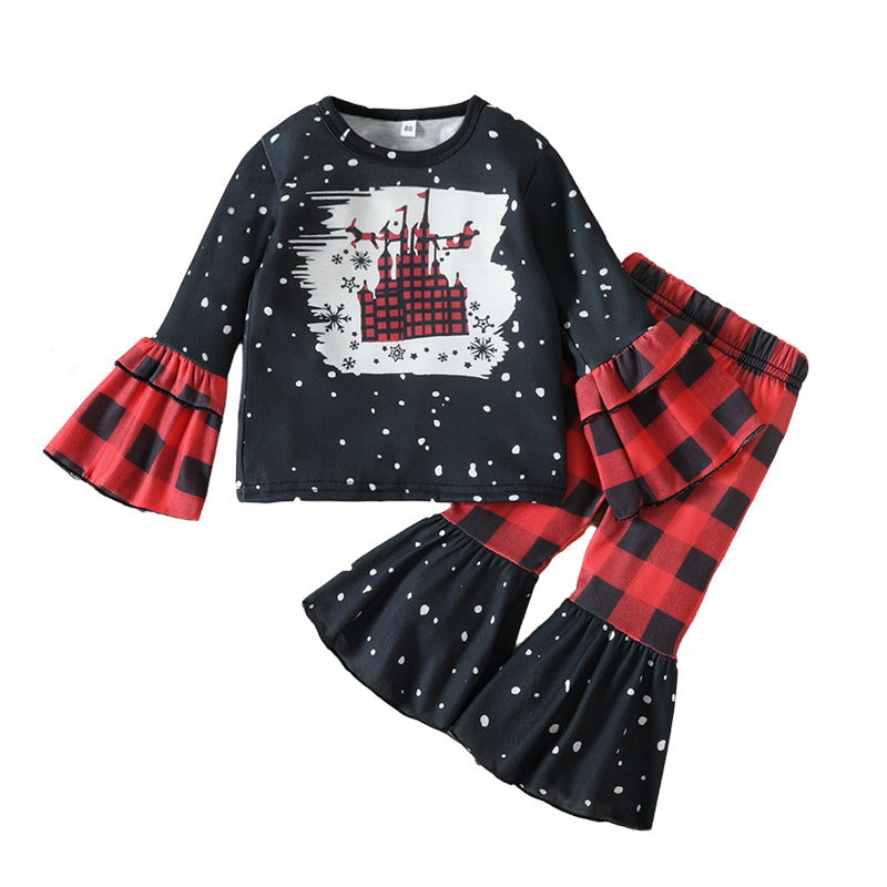 2 Pieces Set Baby Kid Girls Christmas Cartoon Print Hoodies Swearshirts And Checked Pants Wholesale 221206556