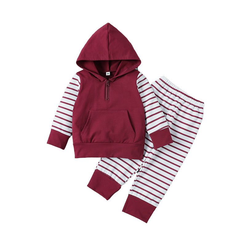 2 Pieces Set Baby Kid Unisex Striped Color-blocking Hoodies Swearshirts And Pants Wholesale 221206578