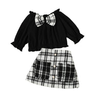 Load image into Gallery viewer, 2 Pieces Set Baby Kid Girls Bow Tops And Checked Skirts Wholesale 221206617
