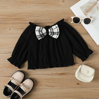 Load image into Gallery viewer, 2 Pieces Set Baby Kid Girls Bow Tops And Checked Skirts Wholesale 221206617
