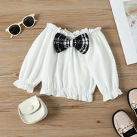 Load image into Gallery viewer, 2 Pieces Set Baby Kid Girls Bow Tops And Checked Skirts Wholesale 221206617
