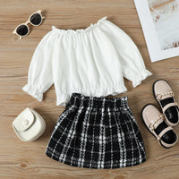 Load image into Gallery viewer, 2 Pieces Set Baby Kid Girls Bow Tops And Checked Skirts Wholesale 221206617
