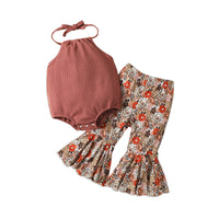 Load image into Gallery viewer, 2 Pieces Set Baby Girls Solid Color Rompers And Flower Pants Wholesale 221206633
