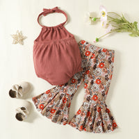 Load image into Gallery viewer, 2 Pieces Set Baby Girls Solid Color Rompers And Flower Pants Wholesale 221206633
