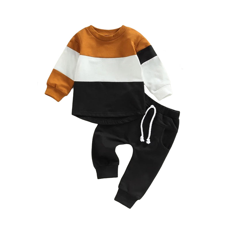 2 Pieces Set Baby Kid Boys Color-blocking Tops And Solid Color Ribbon Pants Wholesale 221206668