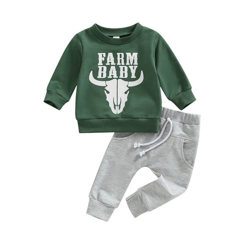 2 Pieces Set Baby Kid Boys Letters Animals Print Hoodies Swearshirts And Solid Color Pants Wholesale 221206681